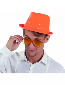Oranžový flitrovaný klobouk borsalino pro dospělé