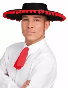 Černý a červený španělský klobouk