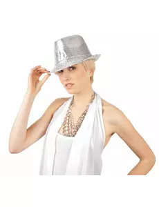 Stříbrný flitrovaný klobouk borsalino pro dospělé