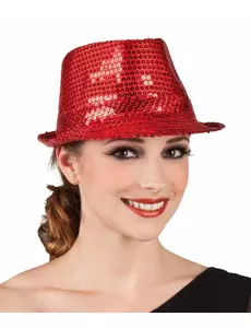 Červený flitrovaný klobouk borsalino pro dospělé