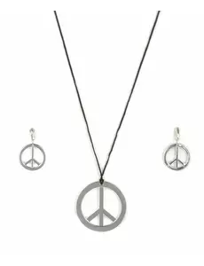 Stříbrný plastový hippie náhrdelník a náušnice pro dospělé