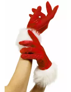Červené rukavice s bílou kožešinou pro paní Vánoční
