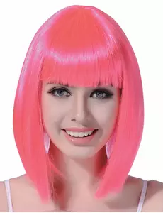 Neonově růžová bob paruka střední délky pro ženy