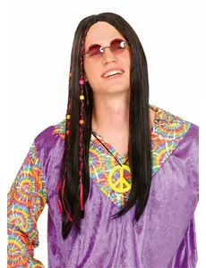 Černá hippie paruka pro muže