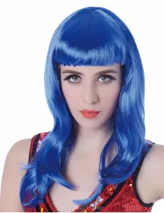 Dlouhá modrá paruka s ofinou pro ženy