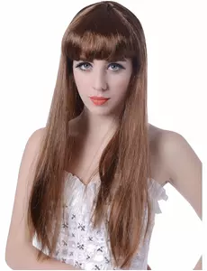 Dlouhá hnědá paruka s ofinou pro ženy