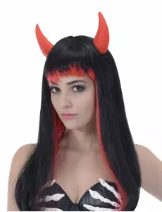 Dlouhá černá a červená čertovská paruka pro ženy