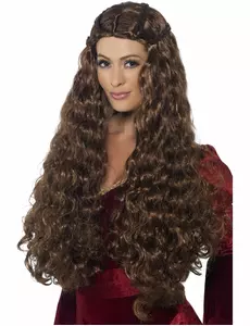 Dlouhá hnědá středověká princeznovská paruka pro ženy
