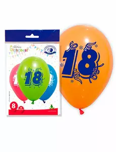8 vícebarevných balónků číslo 18, 30 cm