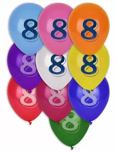 8 vícebarevných balónků číslo 8, 30 cm