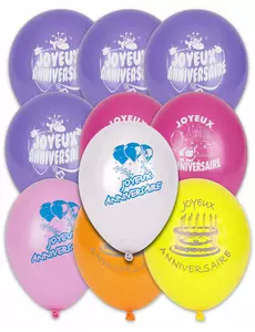 10 vícebarevných balónků Happy Birthday 30 cm