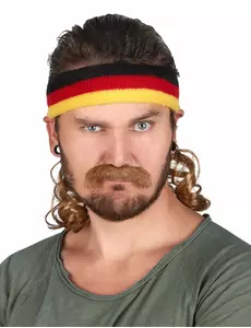 Černo-červeno-žlutá čelenka mullet s knírem