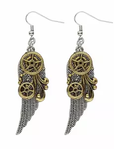 Steampunk náušnice s ozubenými koly a peřím pro dospělé