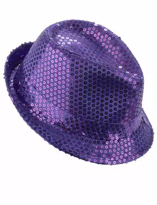 Fialový flitrovaný borsalino klobouk pro dospělé
