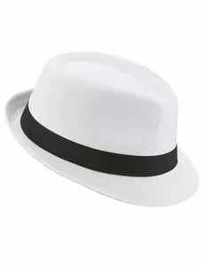 Bílý borsalino klobouk s černou stuhou pro dospělé