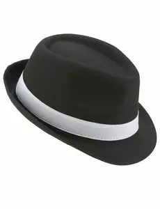 Luxusní černý borsalino klobouk s bílou stuhou pro dospělé