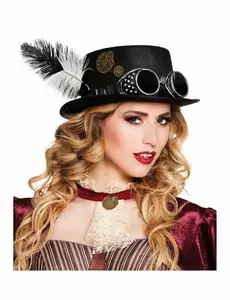 Steampunk klobouk s ozubenými koly a peřím pro dospělé