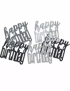 Šedo/černé konfety Happy Birthday