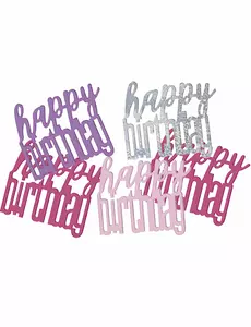 Růžovo/šedé konfety Happy Birthday