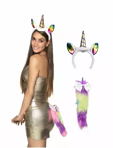 Sada čelenka a ocas jednorožce pro dospělé
