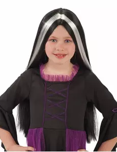 Dětská černá paruka s bílými melíry