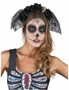 Černá krajková čelenka se závojem, Day of the Dead