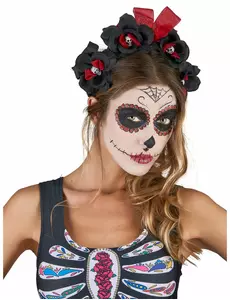 Černo-červená květinová čelenka pro dospělé, Day of the Dead