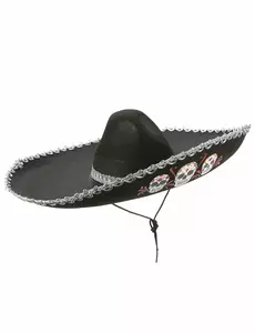 Černé sombrero Dia de Los Muertos se stříbrnou úpravou pro dospělé