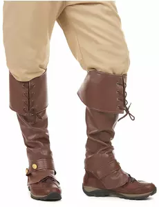 Hnědé koženkové návleky na boty se šněrováním a zdobeným páskem pro dospělé