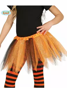 Dívčí dvoubarevné černo-oranžové flitrované tutu