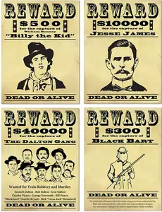 4 plakáty „Reward“ American Bandits 19"