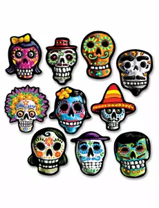 10 mini kartonových dekorací Dia de los Muertos 12 x 9 cm