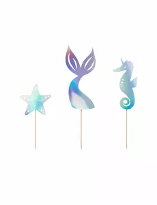 3 holografické toppery na dort Mermaid 24,5 cm