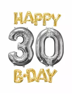 Happy Bday 30 zlatých a stříbrných fóliových balónků