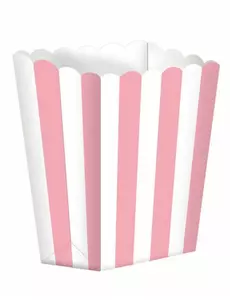 5 růžovo-bílých kartonových krabiček na popcorn 6.3 x 13.5 cm