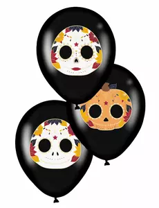 6 černých latexových balónků Dia de los Muertos 28 cm