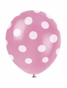 6 růžových latexových balónků s bílými puntíky 30 cm