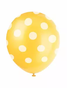 6 žlutých latexových balónků s bílými puntíky 30 cm