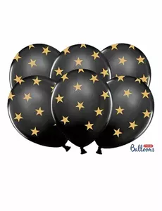 6 černých latexových balónků se zlatými hvězdami 30 cm