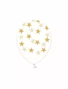 6 průhledných latexových balónků se zlatými hvězdami 30 cm