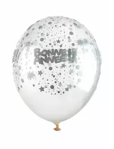 6 průhledných latexových balónků Happy New Year stříbrné 30 cm