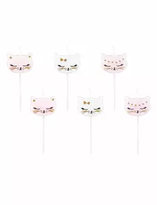 6 narozeninových svíček bílé a růžové kotě 2 cm