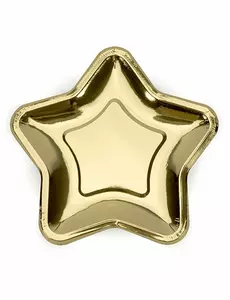 6 malých zlatých metalických hvězdných kartonových talířů 18 cm