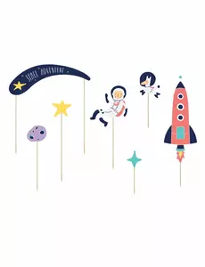 7 kartonových topperů na dort Space Adventure 9,5–24,5 cm