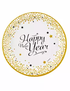 8 zlatých papírových talířů Happy New Year 23 cm