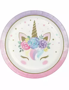 8 papírových talířů White Fairy Unicorn 23 cm