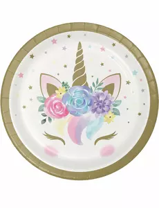 8 malých papírových talířů White Fairy Unicorn 18 cm