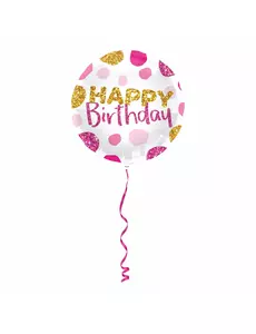 Růžovo-zlatý fóliový balónek Happy Birthday 45 cm