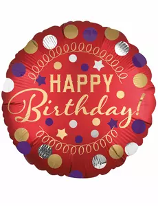 Červený saténový fóliový balónek Happy Birthday 45 cm