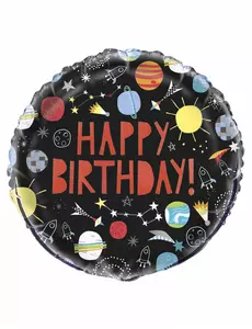 Fóliový balónek Happy Birthday černý vesmír 45 cm